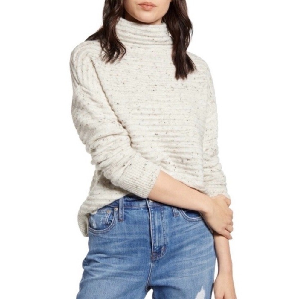 Madewell Belmont Pullover Wool Blend Donegal Mock Neck Ribbed Sweater Size Small